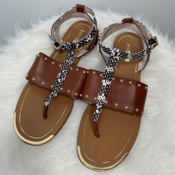 LOUISE ET CIE Sandals Womens Size 7.5 Snakeskin Eviana Brown Leather Studded - Picture 4 of 10